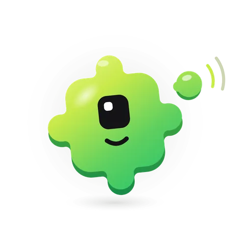 Ada, das grüne Puzzleteil-Maskottchen der App, winkt.